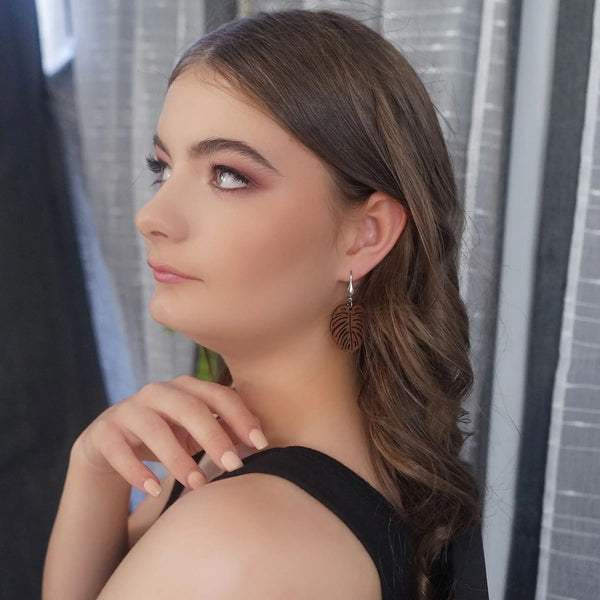 Timber Monstera Leaf Drop Earrings | Statement Earrings TML