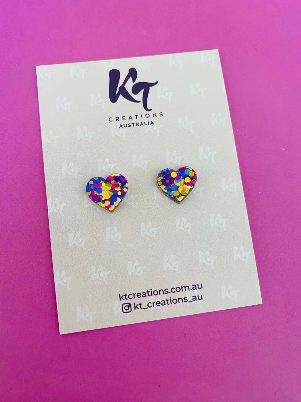 Earrings - Carnival glitter Acrylic heart stud earrings KTCH