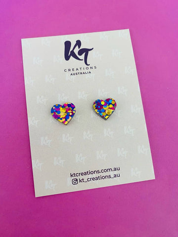 Earrings - Carnival glitter Acrylic heart stud earrings KTCH