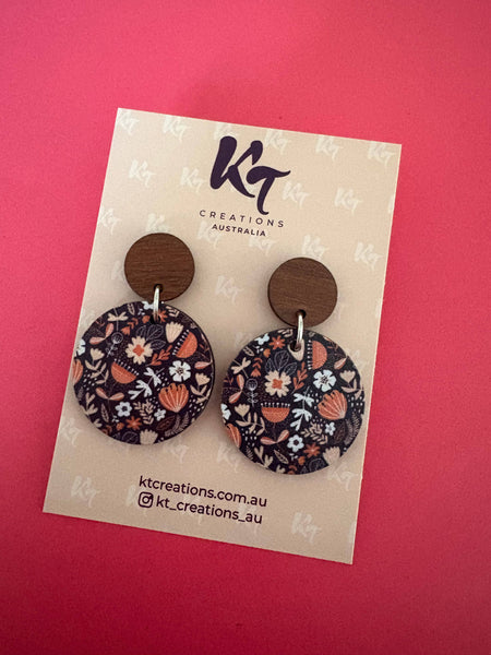 Abstract floral wooden dangles - wooden topper AFW