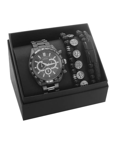 Men's Republic Watch set with 3 Bracelets - Gun Metal WGM