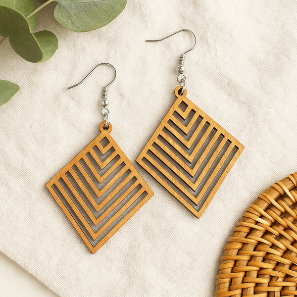 Izzy Timber Diamond Earrings | Geometric Drops Earrings TDE
