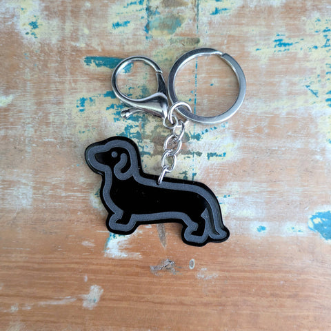 Dachshund Keyring - Black, Sausage dog SSDK