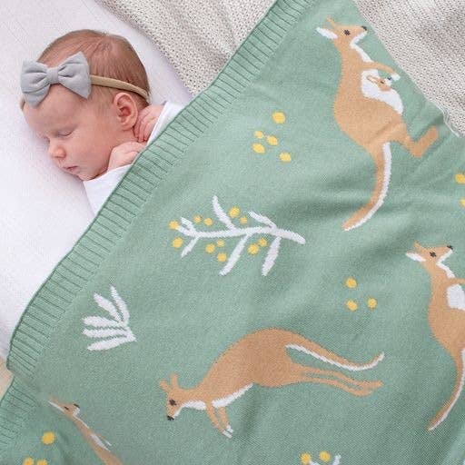 Blanket - Australiana Baby Blanket - Kangaroo/Green BBK