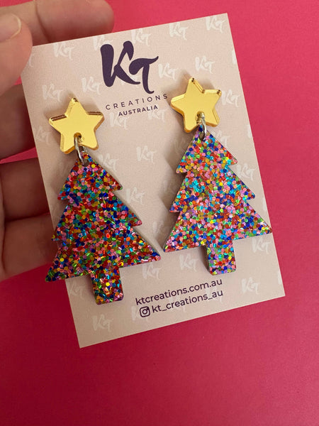 45mm Strawberry Confetti Christmas Tree acrylic earrings KTSC