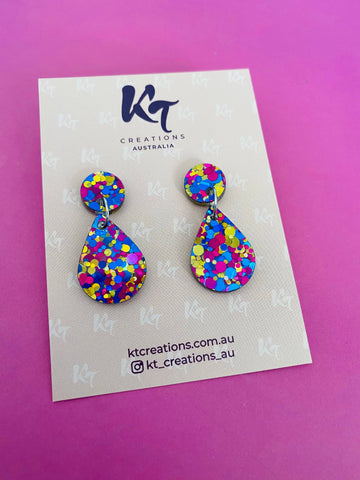 Earrings - Carnival party glitter mini tear drop KTPG