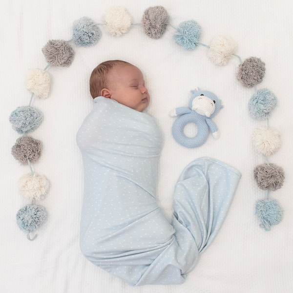 Gift Set - Jersey Swaddle & Rattle - Blue Dots/Hippo GSBH .