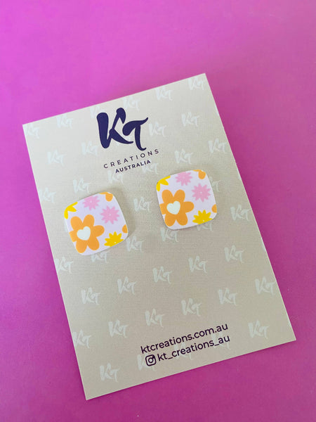 Retro daisy flower printed acrylic studs Earrings KTRD 💚