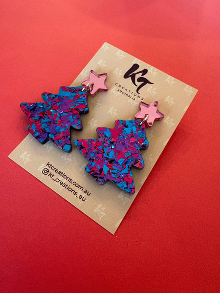Purple sparkle Party Christmas Tree Acrylic dangles PSP