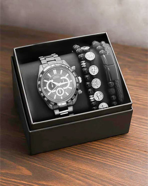 Men's Republic Watch set with 3 Bracelets - Gun Metal WGM