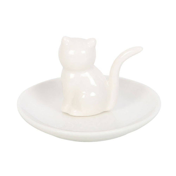 Sitting White Cat Face Ceramic Trinket Dish CFT