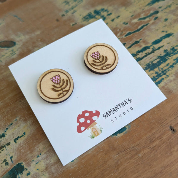 Earrings - Protea stud earrings - wooden flower earrings SSP