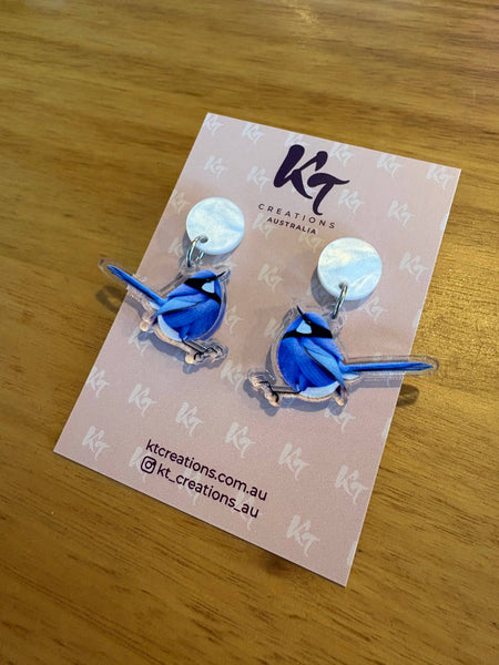 Blue Fairy Wren acrylic dangle earrings - Australian bird BFW