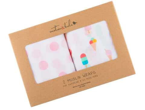 ICE CREAM & PINK SPOT MUSLIN WRAP 2 PACK CPT