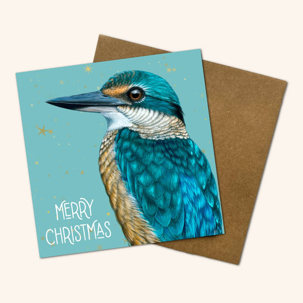 Iluka the Sacred Kingfisher Christmas Card JHS 💚