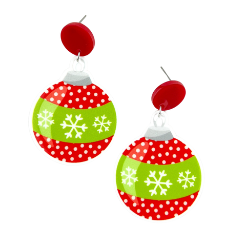 Earrings - Christmas - Red and Green Bauble Drop Earrings SBB