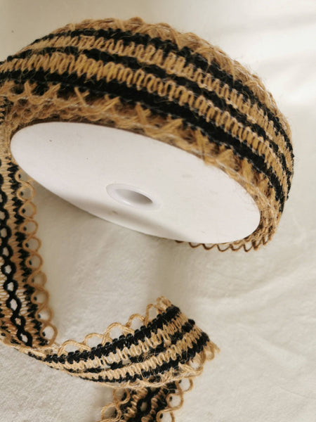 Hessian Ribbon Black and Brown (3cm x 10yard) 9 metres