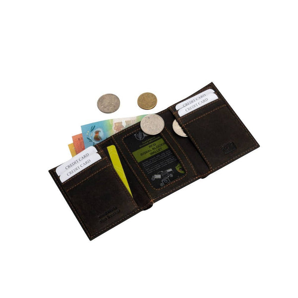 Greenwood Leather “Wellington” Men’s Tri-Fold RFID Leather Wallet – Dark Brown | Gift Box Included GWW