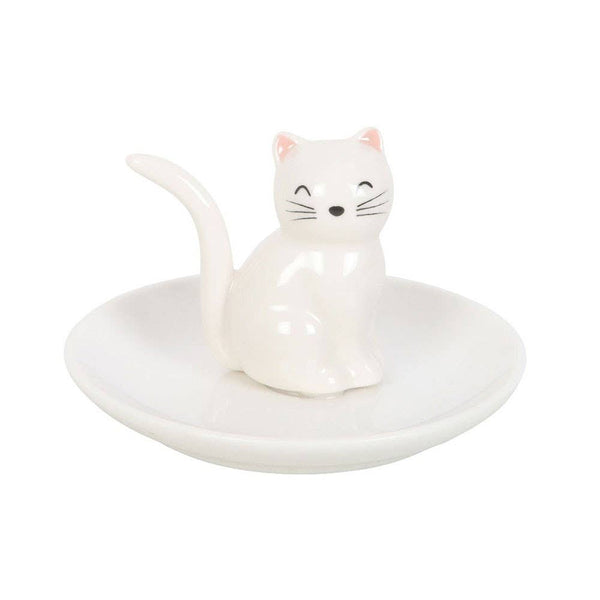 Sitting White Cat Face Ceramic Trinket Dish CFT