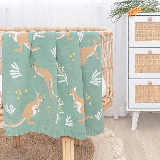 Blanket - Australiana Baby Blanket - Kangaroo/Green 2025 BBK