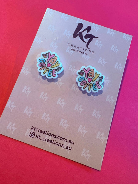 Yay coffee printed acrylic teacher studs earrings CPT