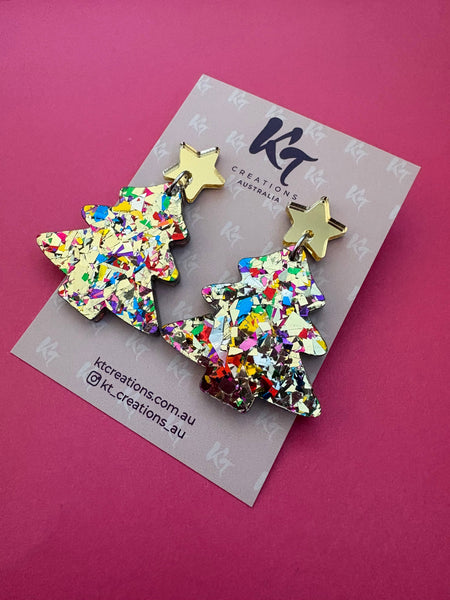 Gold sparkle Party Christmas Tree Acrylic dangles GSCT