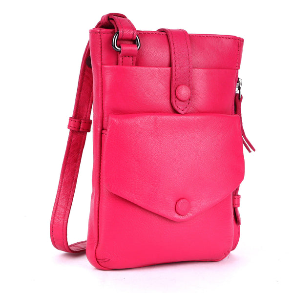 Greenwood Saffron Leather Phone Crossbody Bag Pink GSP