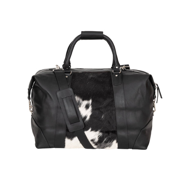 Greenwood Leather - Sable Hair-On Duffle – Black Leather & Cowhide Weekender GLC