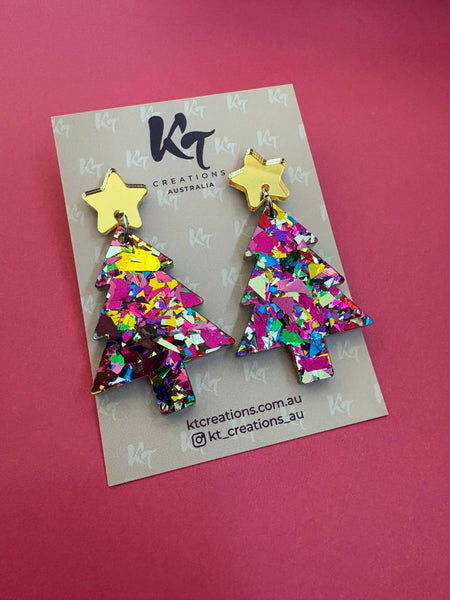 Rainbow Pink party Glitter Christmas Tree Acrylic RPRG