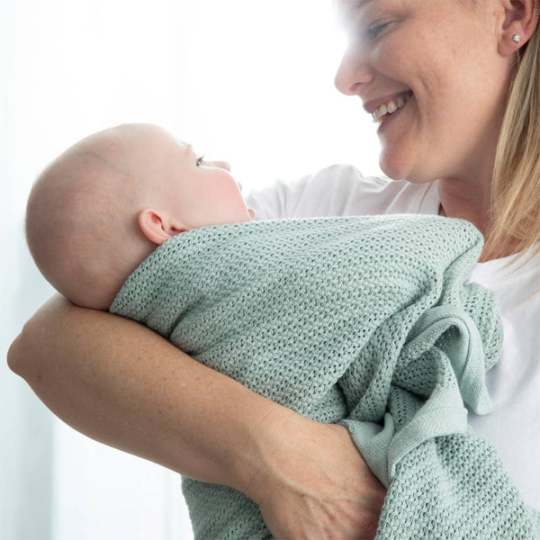 Bassinet Cotton Cellular Blanket - Sage BCS