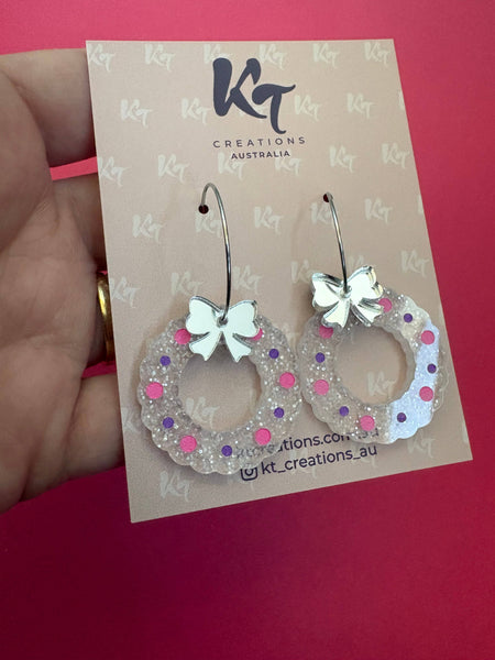 Hand painted Fairy dust Wreath Christmas acrylic hoops FWC