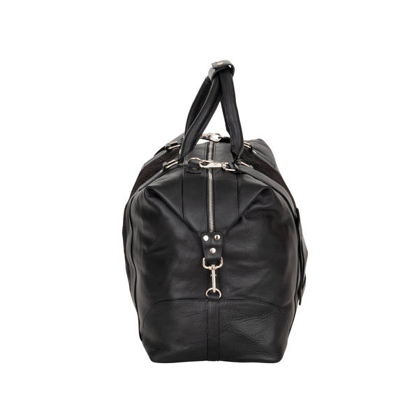 Greenwood Leather - Sable Hair-On Duffle – Black Leather & Cowhide Weekender GLC