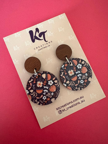 Abstract floral wooden dangles - wooden topper AFW