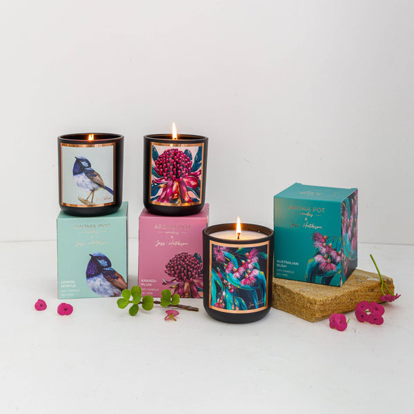 Candle * - AROMA POT - Australian artist soy candle - lemon myrtle APLM .