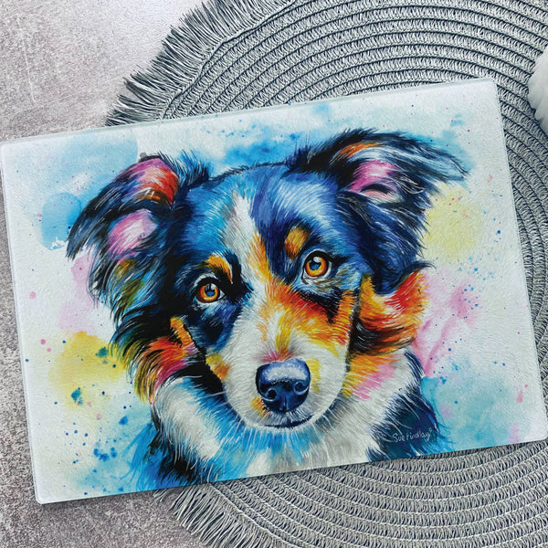 Border Collie Glass Cutting Board BCC