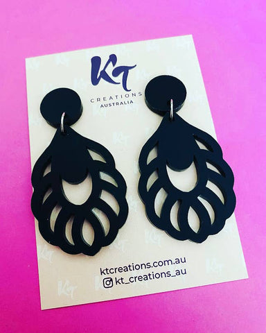 Earrings - Monochrome black matte acrylic dangles KTB
