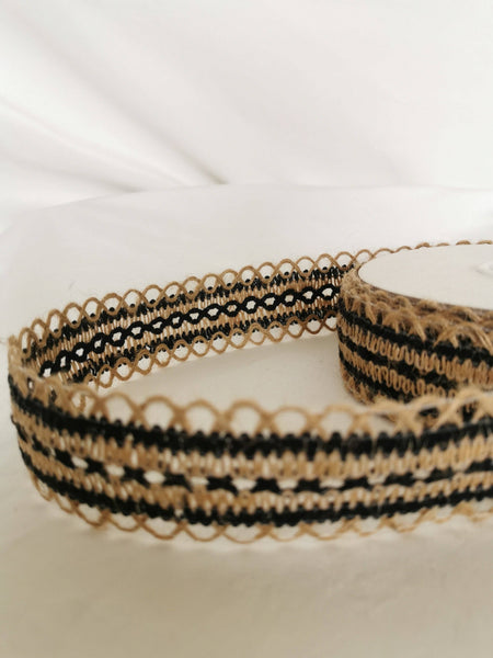 Hessian Ribbon Black and Brown (3cm x 10yard) 9 metres