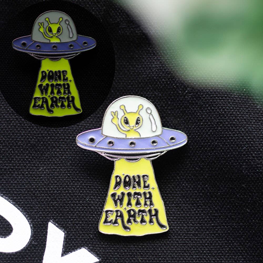 Glow in the Dark UFO Enamel Pin Badge
