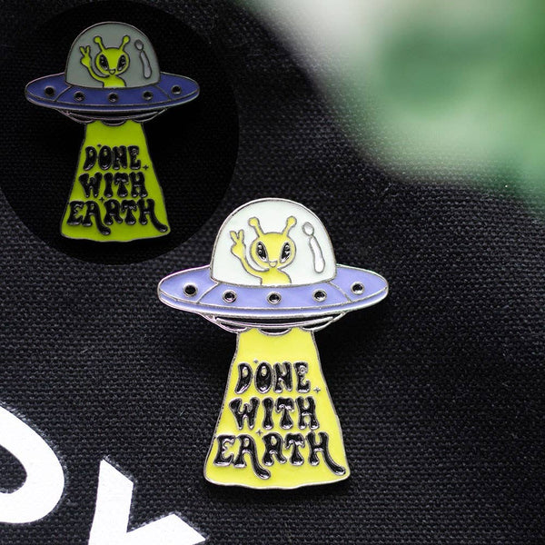 Glow in the Dark UFO Enamel Pin Badge