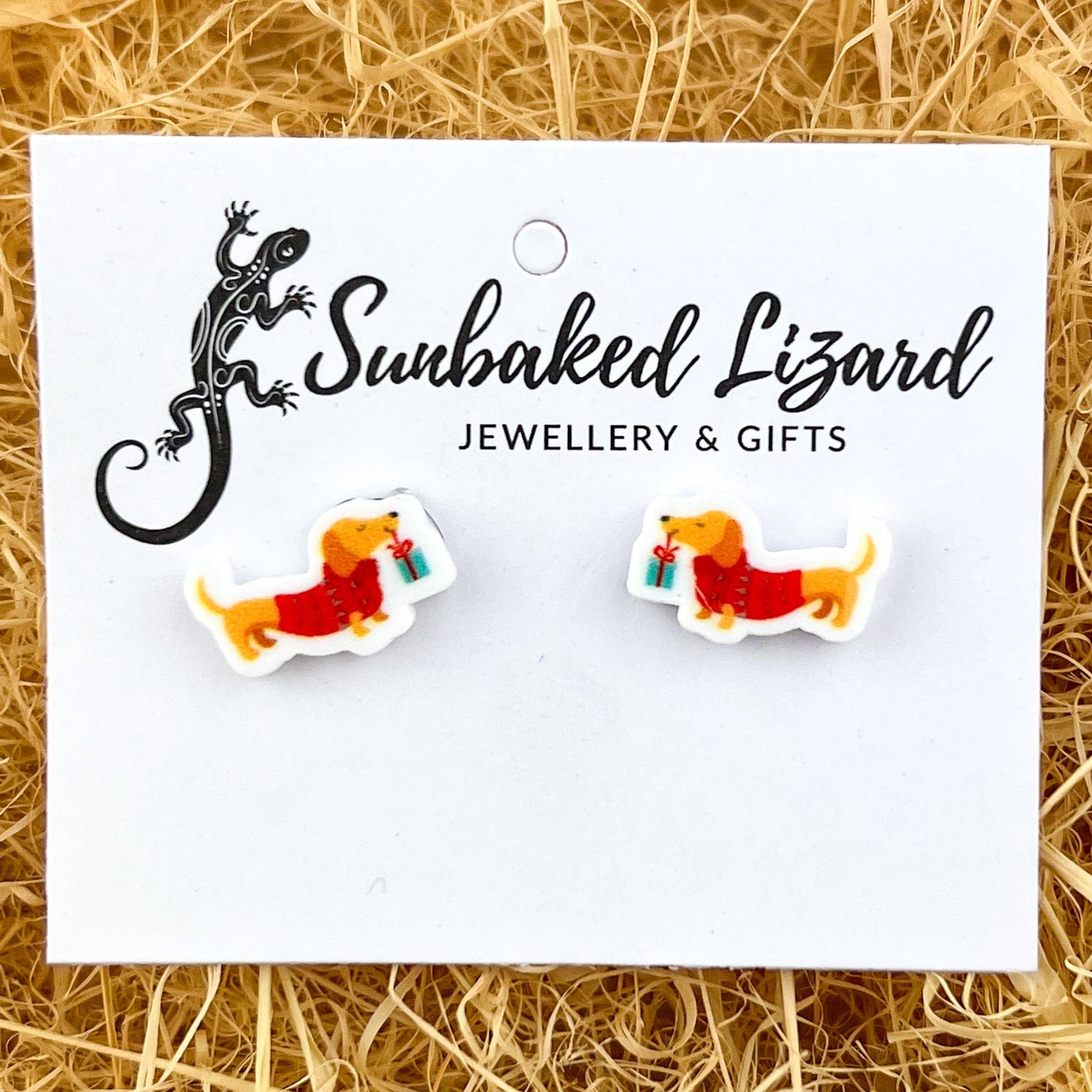 Earrings - Christmas - Festive Daschund SBD