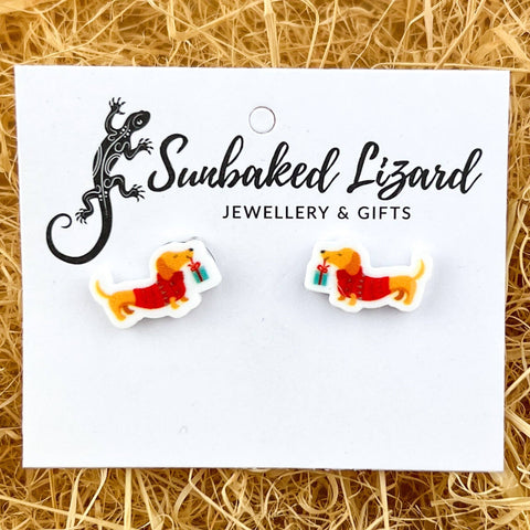 Earrings - Christmas - Festive Daschund SBD