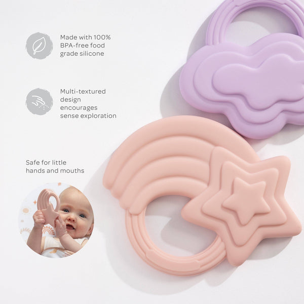2pk Silicone Teether - Stars & Cloud Pink TSC