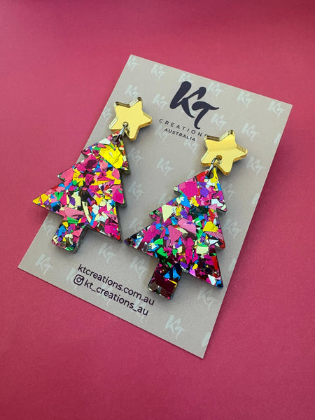 Rainbow Pink party Glitter Christmas Tree Acrylic RPRG