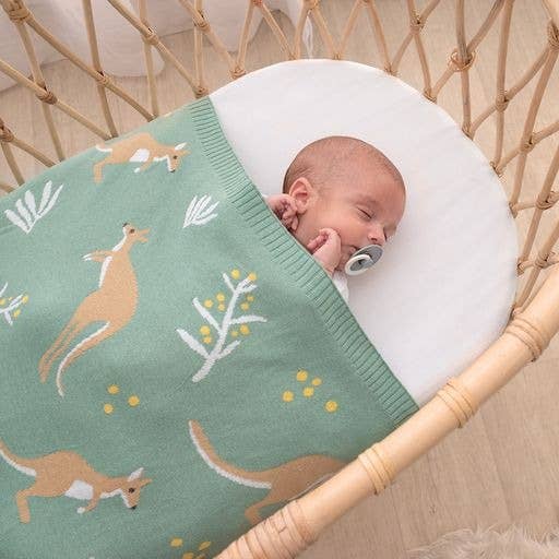 Blanket - Australiana Baby Blanket - Kangaroo/Green BBK