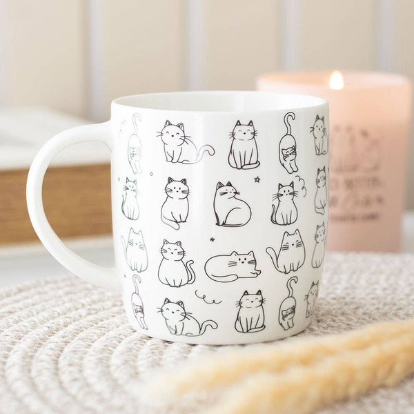White Happy Cat Print Ceramic Mug. HCM
