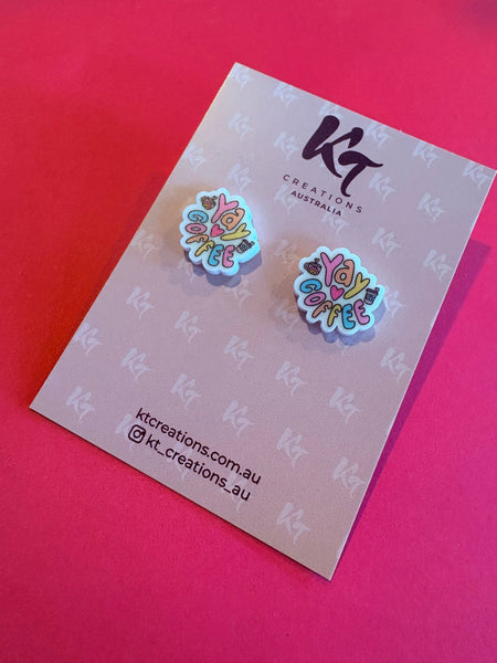 Yay coffee printed acrylic teacher studs earrings CPT