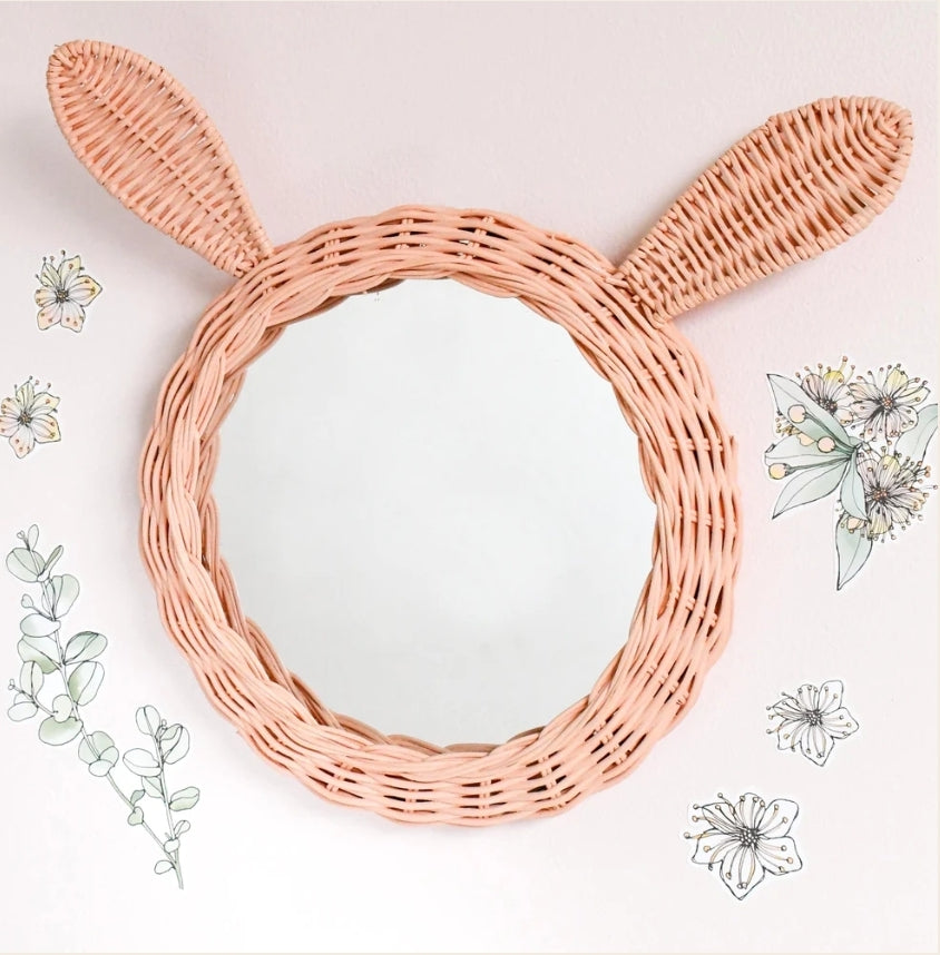 REDUCED WAS $50 Bunny Rattan Mirror - Pink BRP