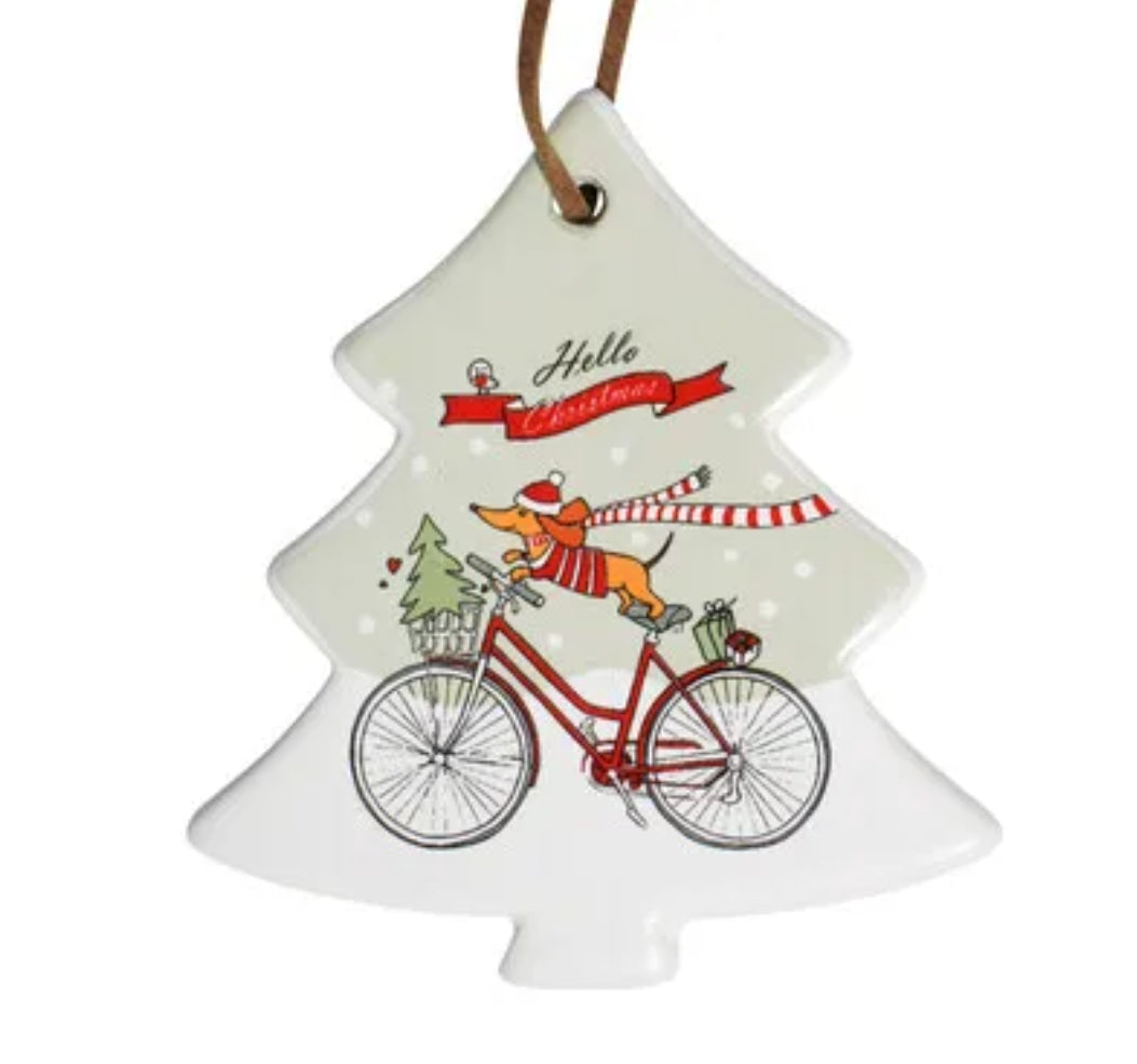 Ceramic tag  - christmas Dachshund CCD