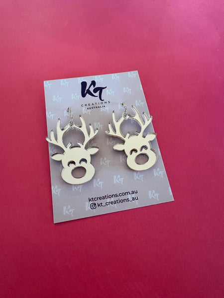 Rose Gold Reindeer Christmas acrylic Hook earrings RGR