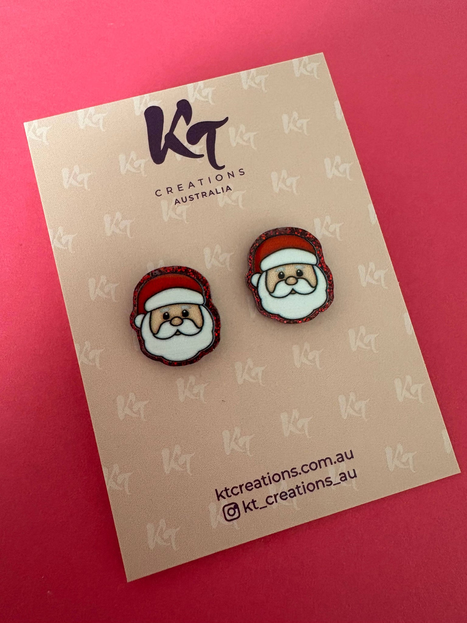 Santa - Red glitter Christmas statement stud earrings SHT
